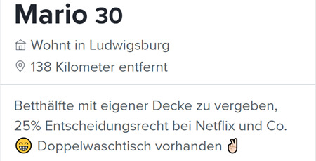 Tinder-Bio mit Humor