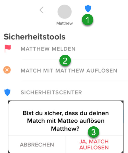 Tinder-Match auflösen / löschen