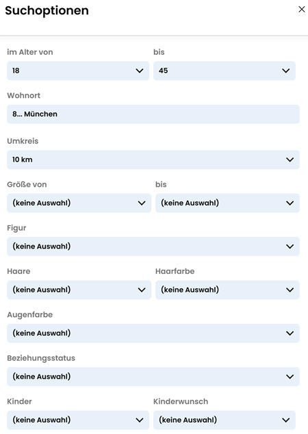 Finya Filter für Suchergebnisse