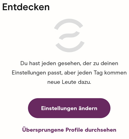 Hinge keine Profile mehr in der Nähe