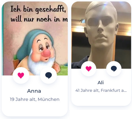 LoveScout24 Profilbilder mit Comic-Figuren und Schaufensterpuppen