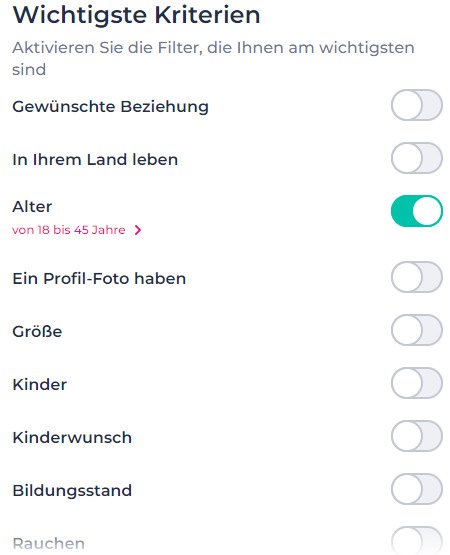 LoveScout24 Kontaktfilter wichtige Kriterien