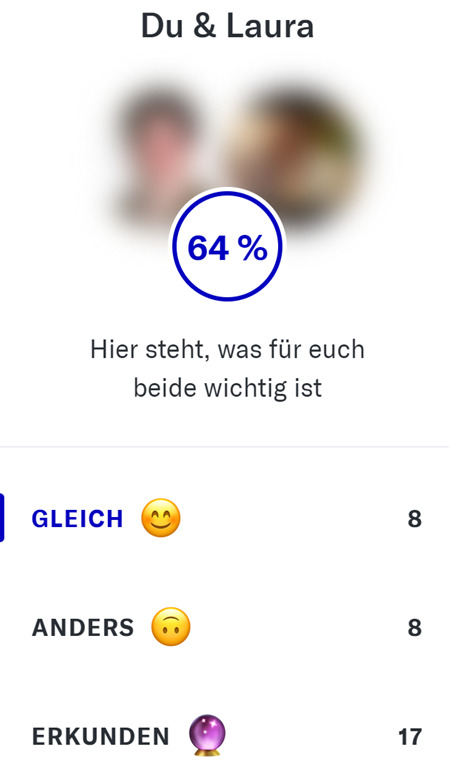 OkCupid Match-Score und Fragen-Übersicht