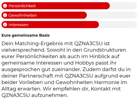 Parship sehr gutes Matching-Ergebnis