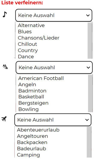 Parship-Suchfunktion Filter für Musik, Hobbys, Reisen